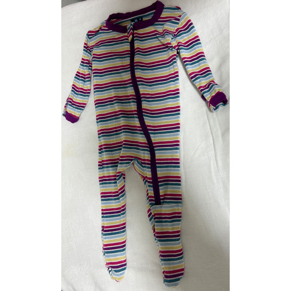 Kickee Pants Bamboo Rainbow Stripes Infant Girl Newborn Footie Pajamas - Picture 1 of 4